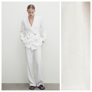 NWT. Massimo Dutti White Double-Breasted Blazer. Size 10.
